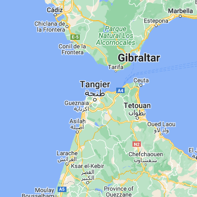Map showing location of Tangier (35.767270, -5.799750)