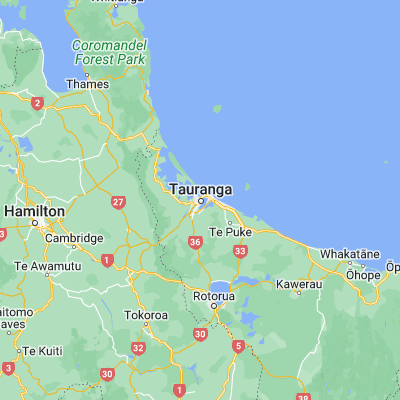 Map showing location of Tauranga (-37.686110, 176.166670)