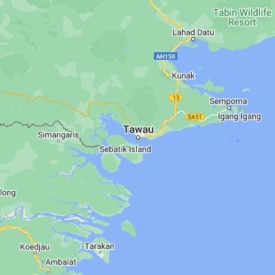Map showing location of Tawau (4.249800, 117.887100)