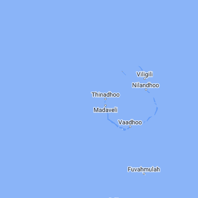 Map showing location of Thinadhoo (0.533330, 72.933330)