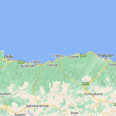 Map showing location of Tirebolu (41.006940, 38.813890)