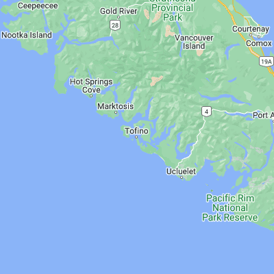 Map showing location of Tofino (49.152070, -125.903150)