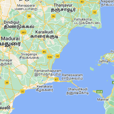 Map showing location of Tondi (9.733330, 79.016670)