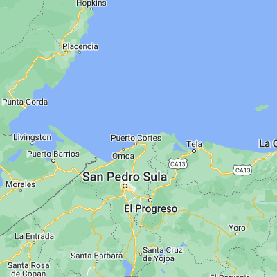 Map showing location of Travesía (15.866670, -87.900000)