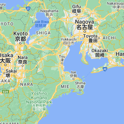 Map showing location of Tsu (34.730280, 136.508610)