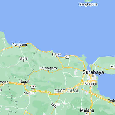 Map showing location of Tuban (-6.897600, 112.064900)