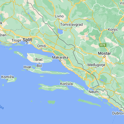 Map showing location of Tučepi (43.272220, 17.054440)
