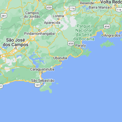 Map showing location of Ubatuba (-23.433890, -45.071110)