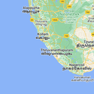 Map showing location of Varkala (8.734100, 76.706710)