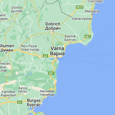 Map showing location of Varna (43.216670, 27.916670)