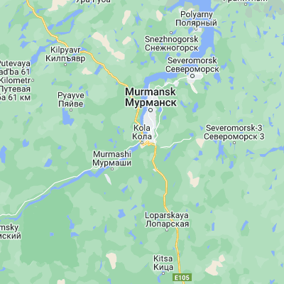 Map showing location of Vidyayevo (68.883330, 33.016670)