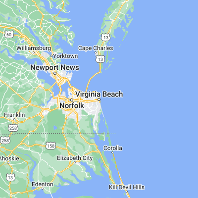 Map showing location of Virginia Beach (36.852930, -75.977980)