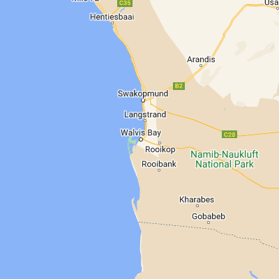 Map showing location of Walvis Bay (-22.957500, 14.505280)