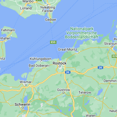 Map showing location of Warnemünde (54.176700, 12.084020)