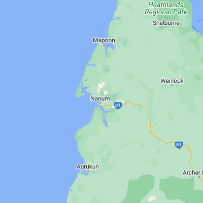 Map showing location of Weipa (-12.623460, 141.878830)