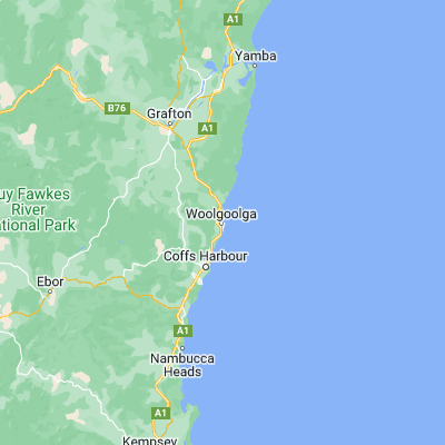 Map showing location of Woolgoolga (-30.110580, 153.200670)