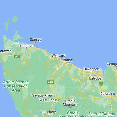 Map showing location of Wynyard (-40.989700, 145.726170)