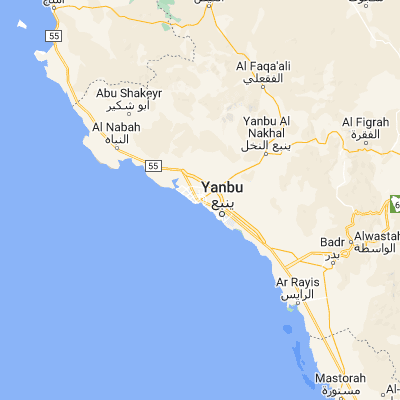 Map showing location of Yanbu‘ al Baḩr (24.089120, 38.063740)