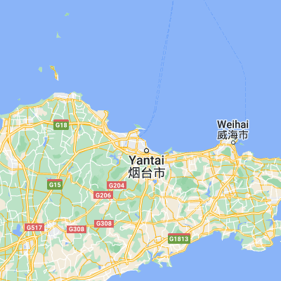 Map showing location of Yantai (37.533330, 121.400000)