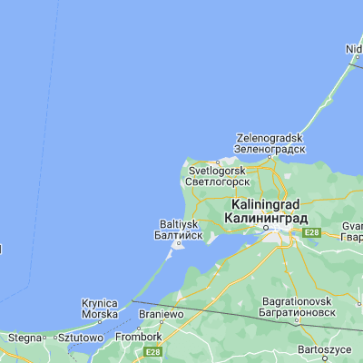 Map showing location of Yantarnyy (54.871020, 19.940160)
