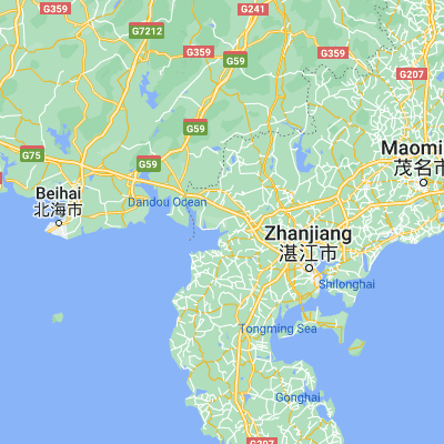 Map showing location of Yingzai (21.490520, 109.925200)