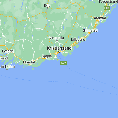 Map showing location of Ytre Skålevik (58.083330, 8.016670)