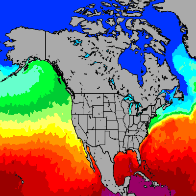 Today North America sea temperatures