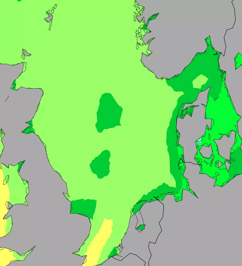 Current North Sea sea temperatures heatmap