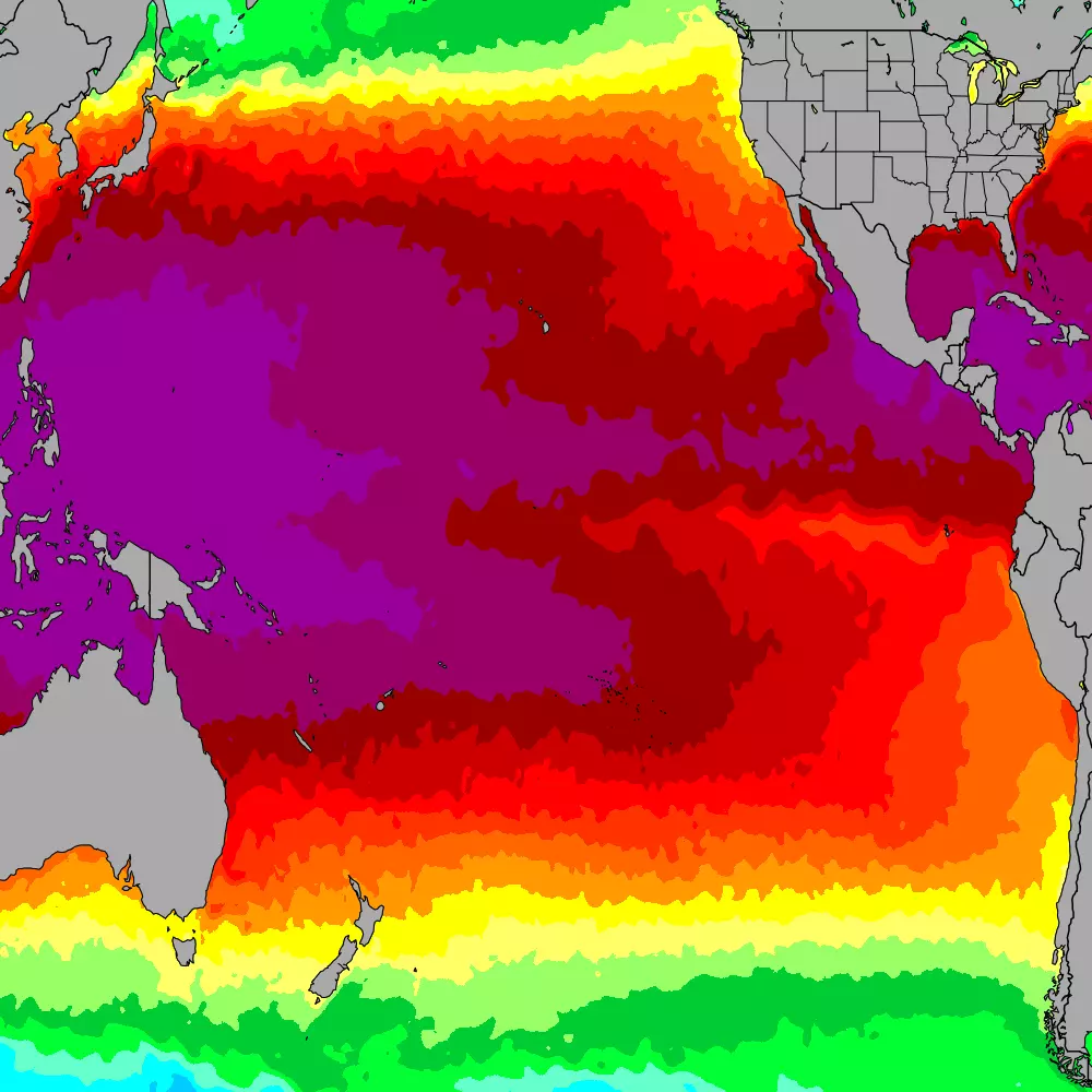 Current Pacific Ocean sea temperatures heatmap