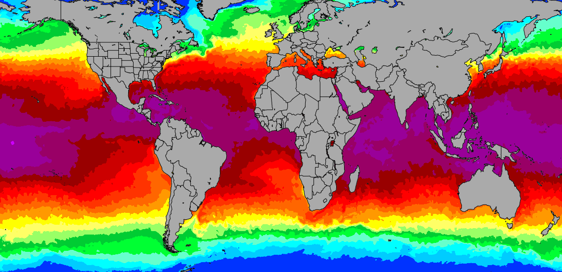 Global water Temperature map 18th Aug 2022